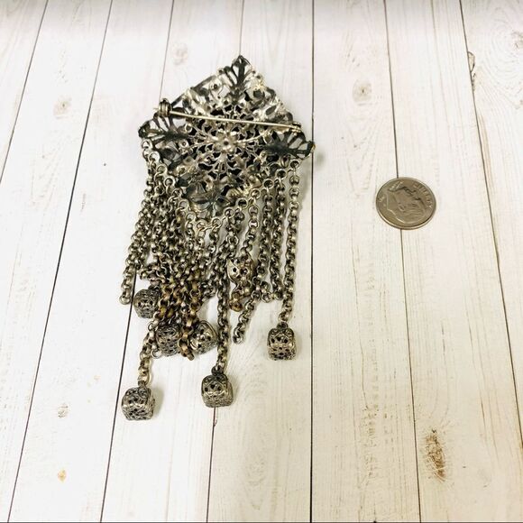 VTG Filigree Floral Dangle Brooch - Picture 2 of 2